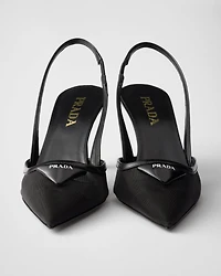 Mesh fabric slingback pumps