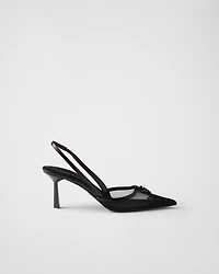 Mesh fabric slingback pumps