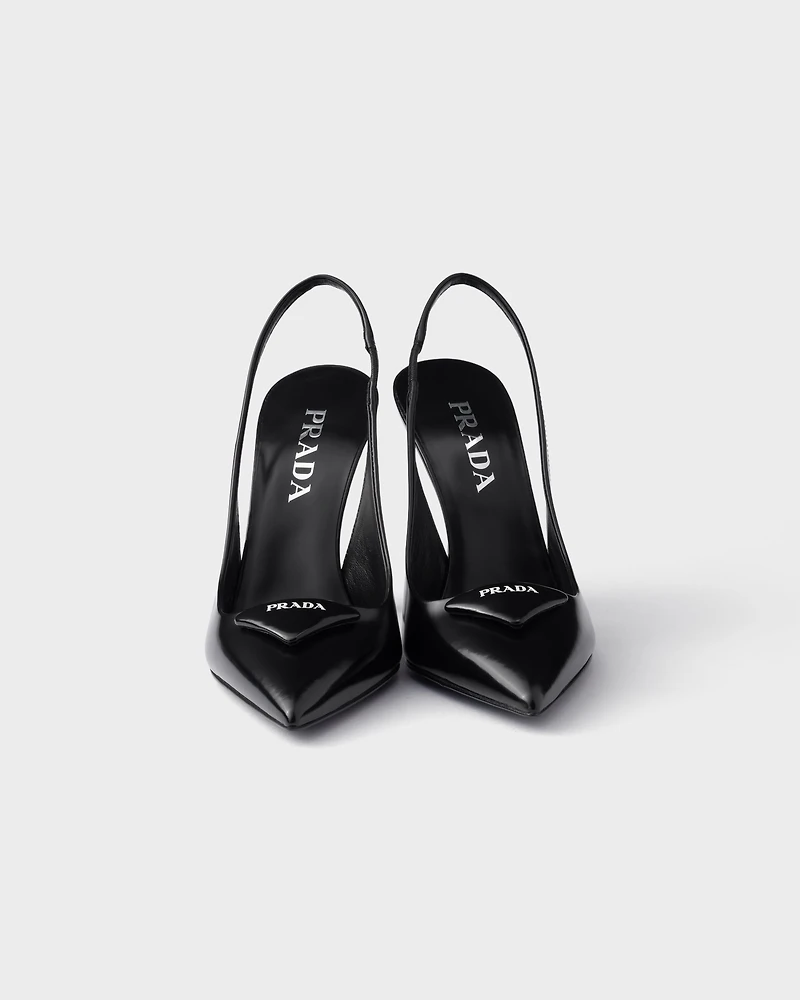 Brushed leather slingback pumps