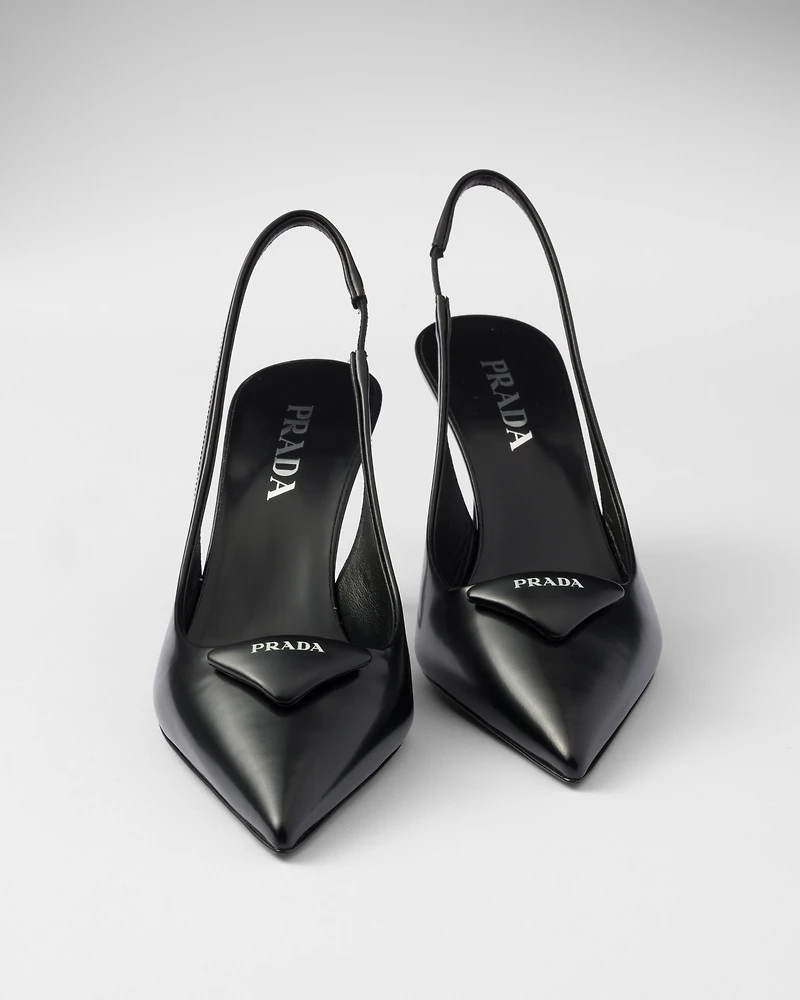 Brushed leather slingback pumps