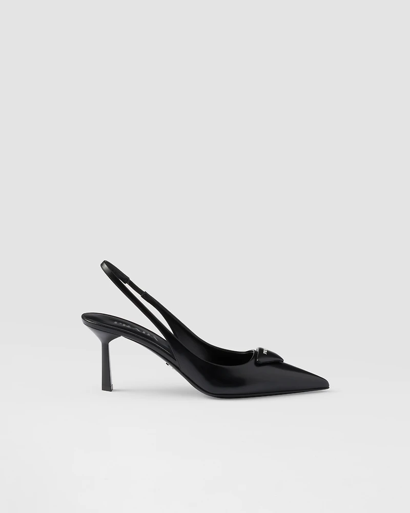 Brushed leather slingback pumps
