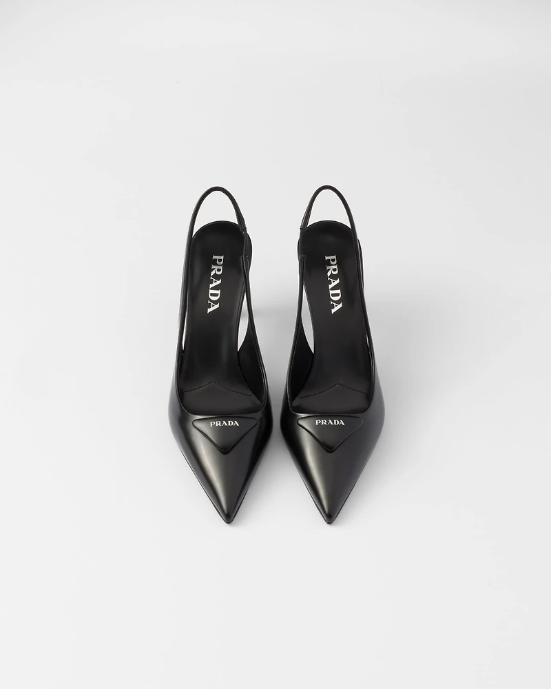 Brushed leather slingback pumps