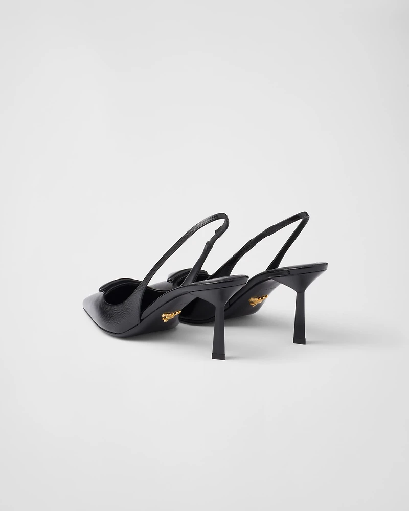 Saffiano patent leather slingback pumps
