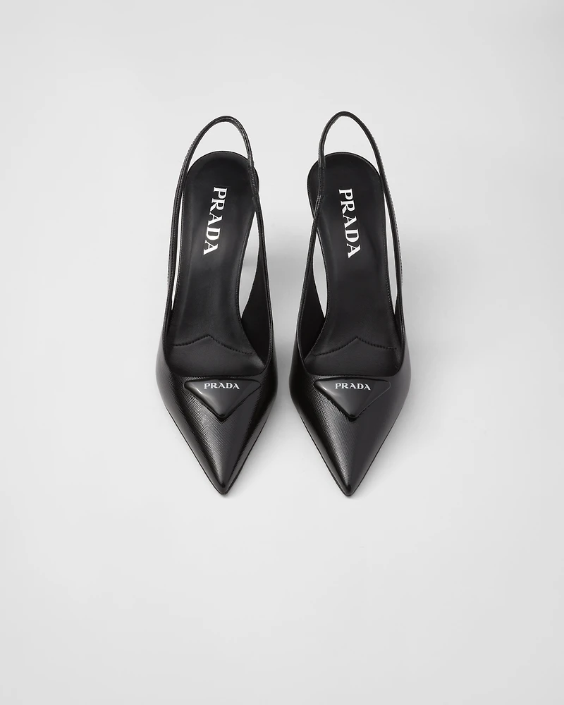 Saffiano patent leather slingback pumps