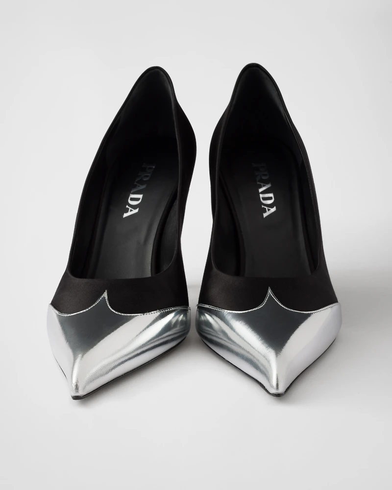 Satin and metallic leather pumps