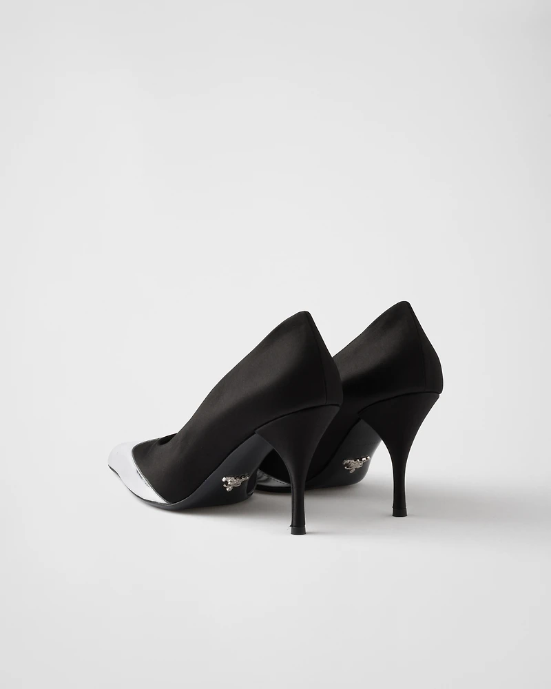 Satin and metallic leather pumps