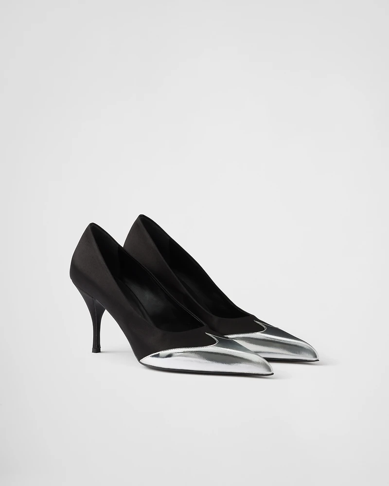 Satin and metallic leather pumps