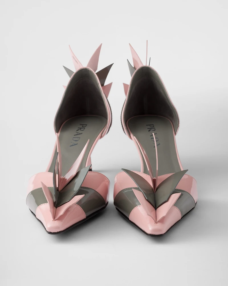 Two-tone patent leather D'Orsay pumps