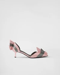 Two-tone patent leather D'Orsay pumps