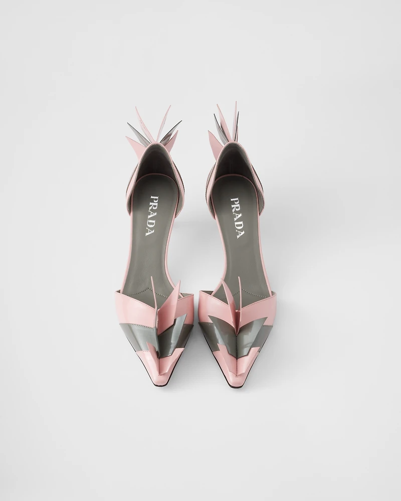 Two-tone patent leather D'Orsay pumps
