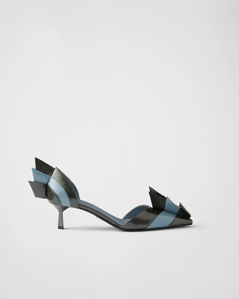 Two-tone patent leather D'Orsay pumps