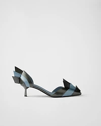 Two-tone patent leather D'Orsay pumps