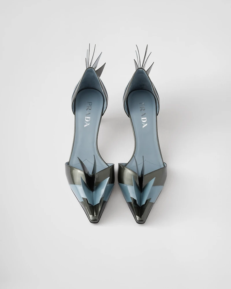 Two-tone patent leather D'Orsay pumps