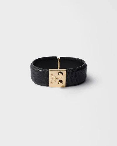 Metal and Saffiano leather bracelet