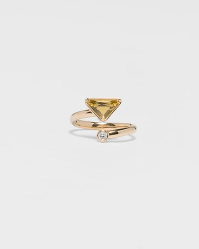 Eternal gold contrarié ring yellow with diamond and green quartz