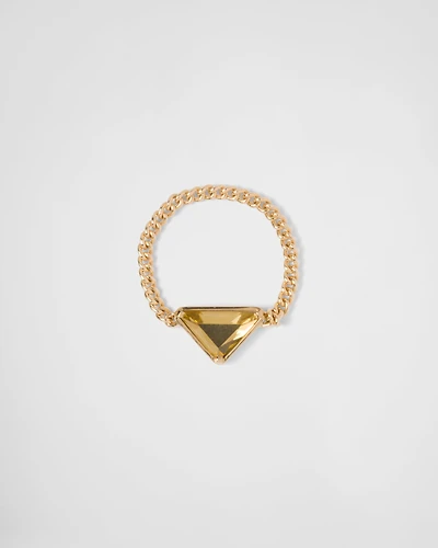 Eternal gold chain ring yellow with green quartz