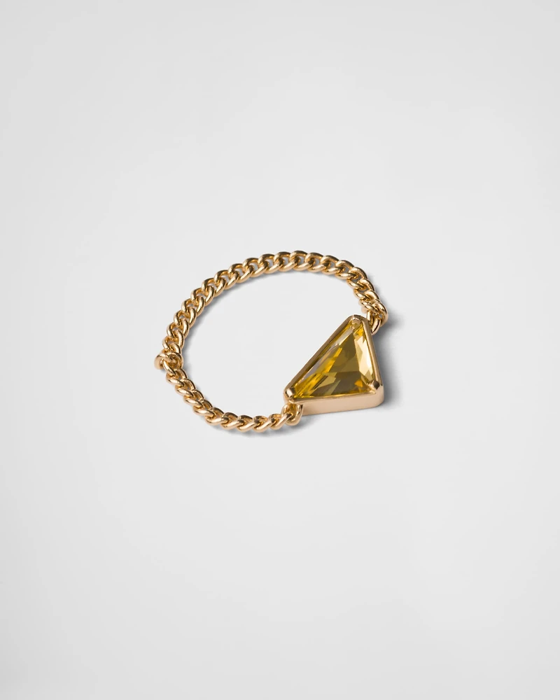 Eternal gold chain ring yellow with green quartz
