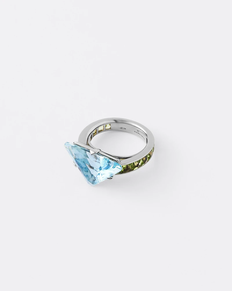 Couleur Vivante solitaire ring - white gold with aquamarine and peridot