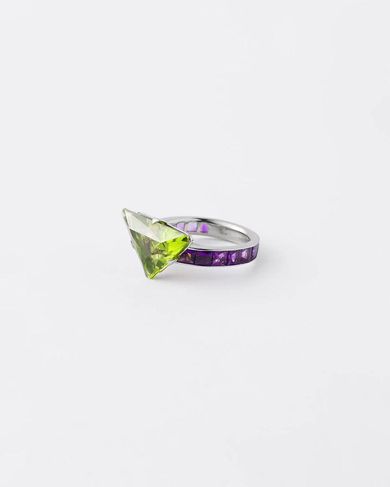Couleur Vivante solitaire ring - white gold with peridot and amethyst