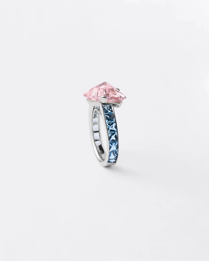 Couleur Vivante solitaire ring - white gold with morganite and aquamarine