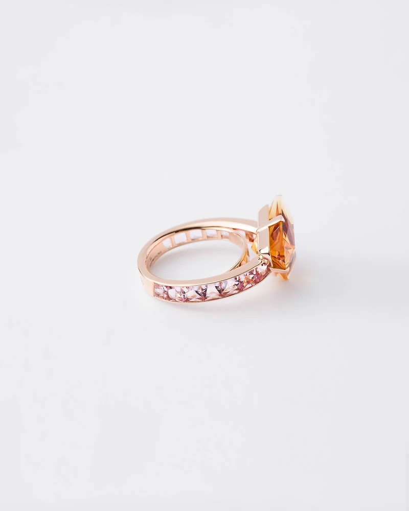 Couleur Vivante solitaire ring - rose gold with citrine and morganite