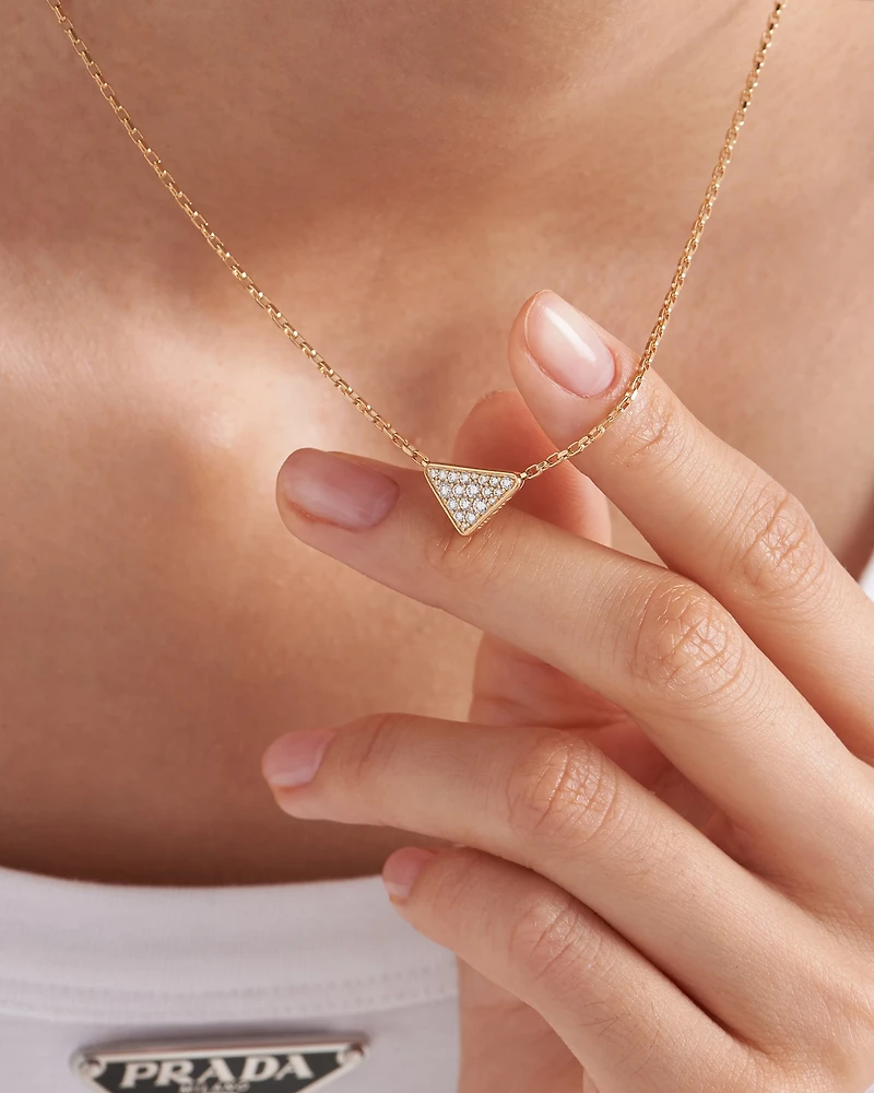 Eternal Gold micro triangle pendant necklace in yellow gold and diamonds 