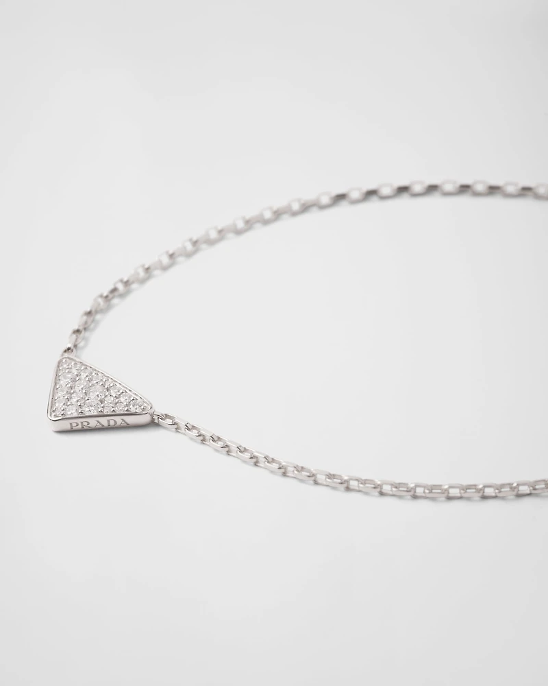 Eternal Gold micro triangle pendant necklace in white gold and diamonds