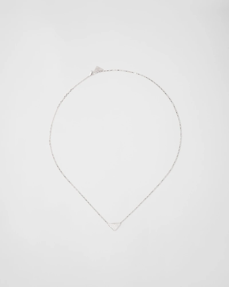 Eternal Gold micro triangle pendant necklace in white gold and diamonds
