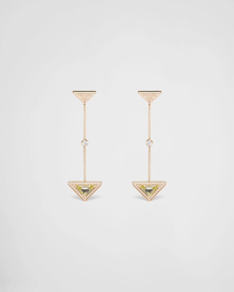 Eternal Gold drop earrings in yellow gold with diamonds and green quartz