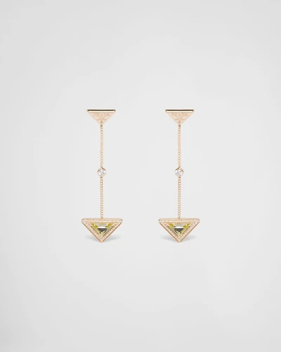 Eternal Gold drop earrings in yellow gold with diamonds and green quartz