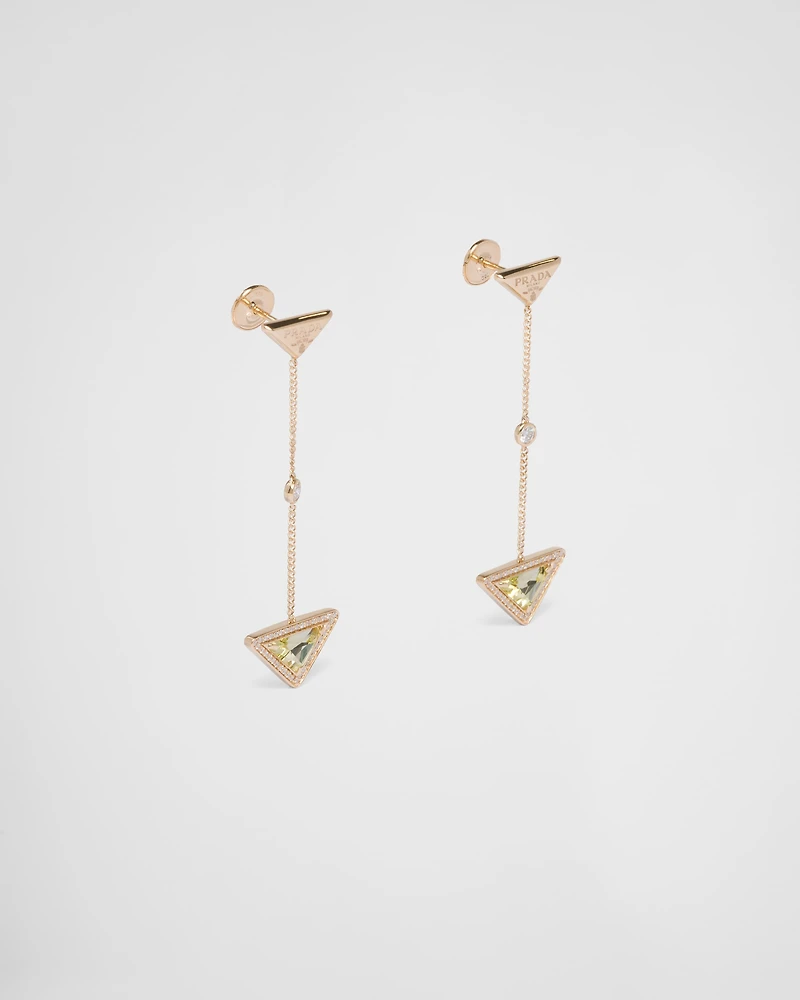 Eternal Gold drop earrings in yellow gold with diamonds and green quartz