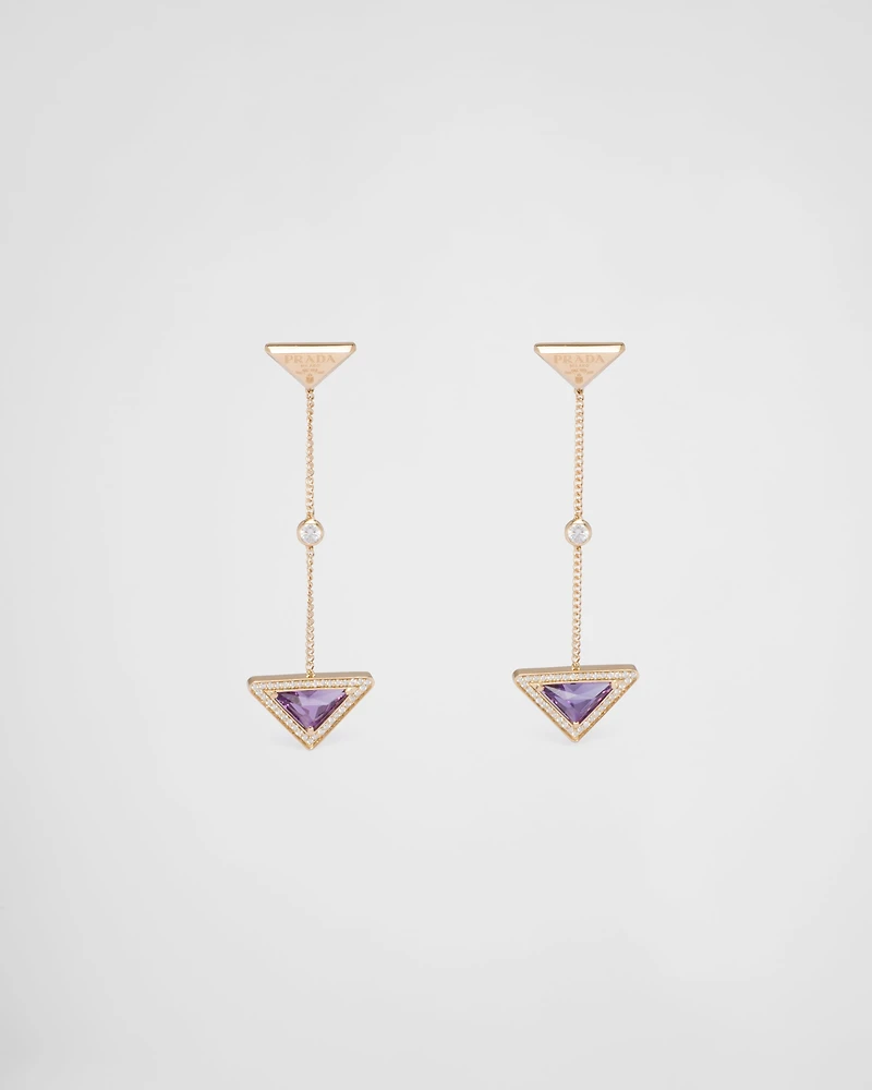 Eternal Gold drop earrings in yellow gold with diamonds and amethyst