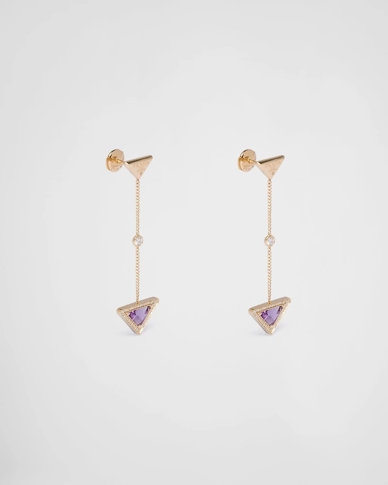 Eternal Gold drop earrings in yellow gold with diamonds and amethyst