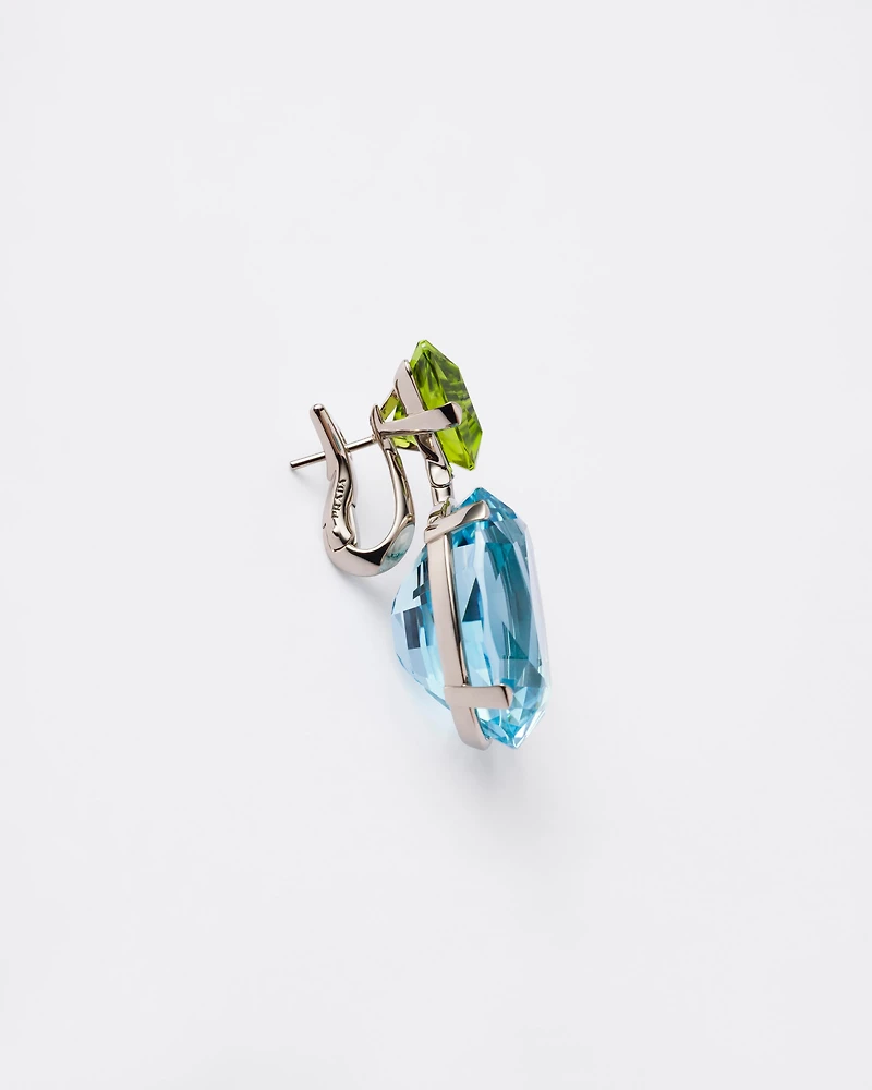 Couleur Vivante pendant earrings - white gold with aquamarine and peridot