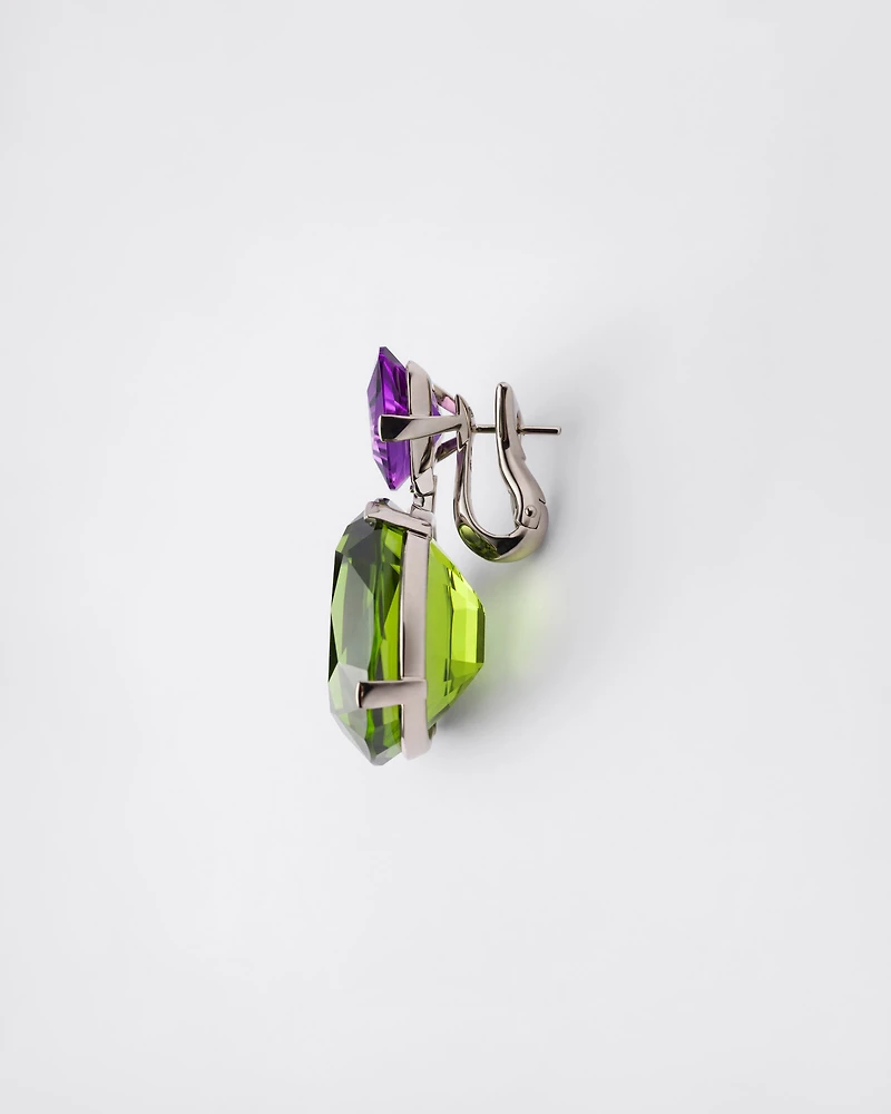 Couleur Vivante pendant earrings - white gold with peridot and amethyst