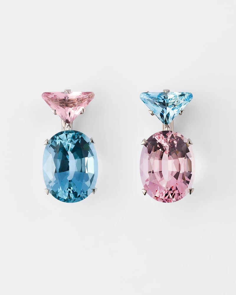 Couleur Vivante pendant earrings - white gold with morganite and aquamarine