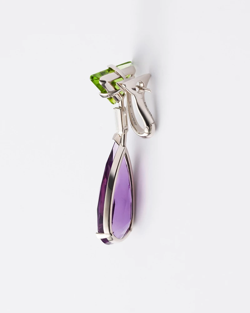 Couleur Vivante pendant earrings - white gold with peridot, amethyst and diamonds