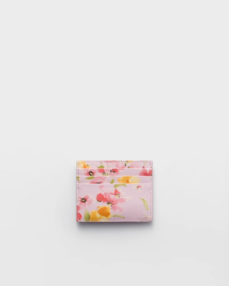 Floral-print Saffiano leather card holder