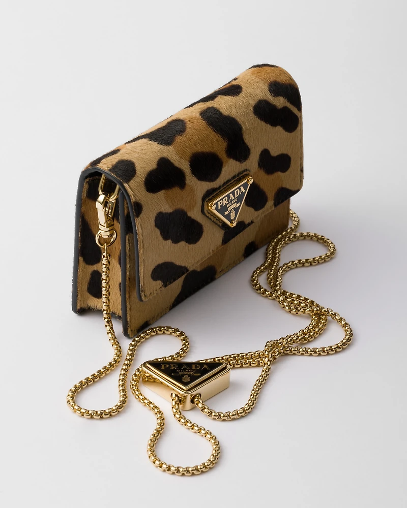 Printed leather card holder with shoulder strap
