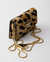 Printed leather card holder with shoulder strap