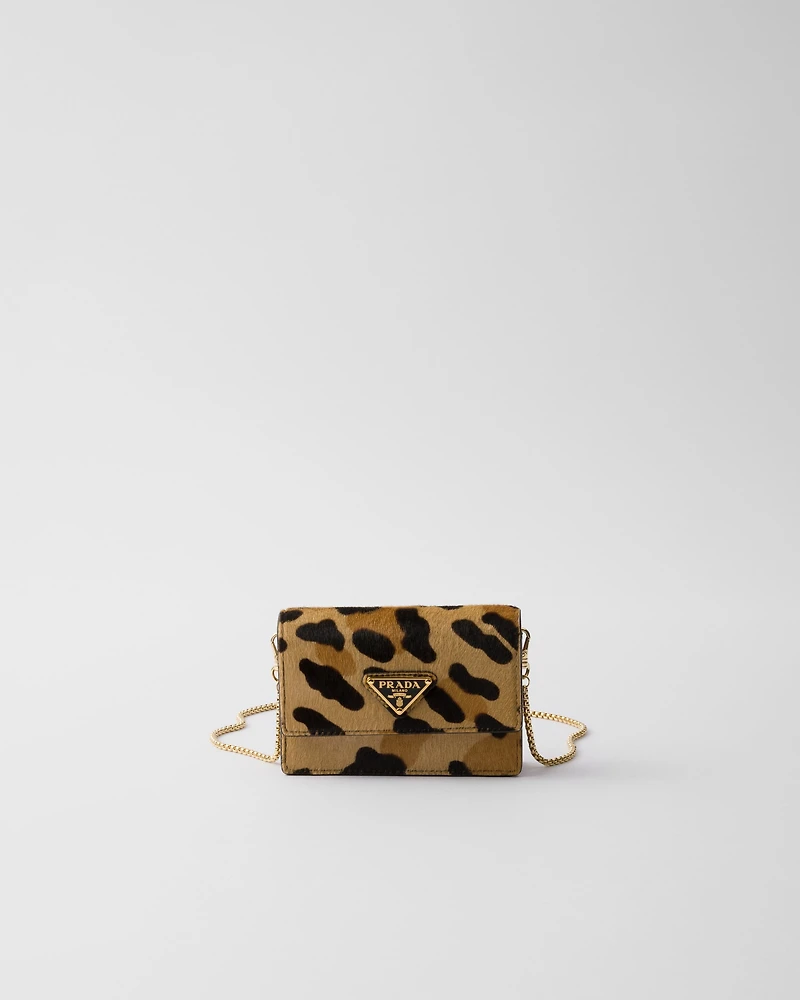 Printed leather card holder with shoulder strap