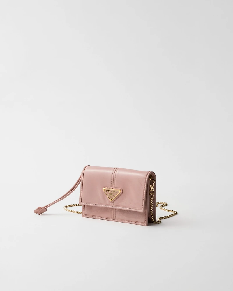 Leather card holder with shoulder strap