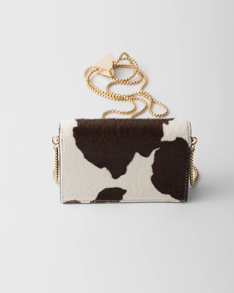 Printed leather card holder with shoulder strap