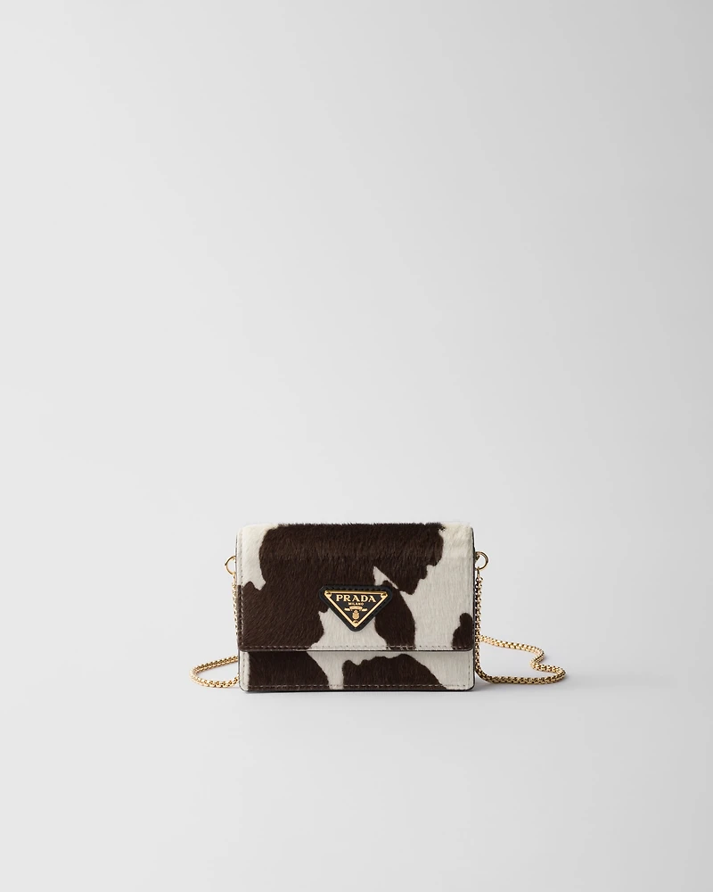 Printed leather card holder with shoulder strap