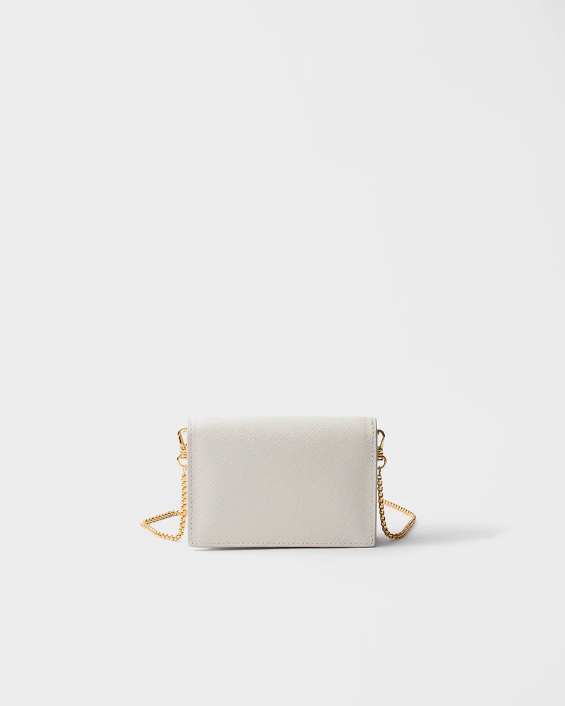 Saffiano leather card holder with shoulder strap