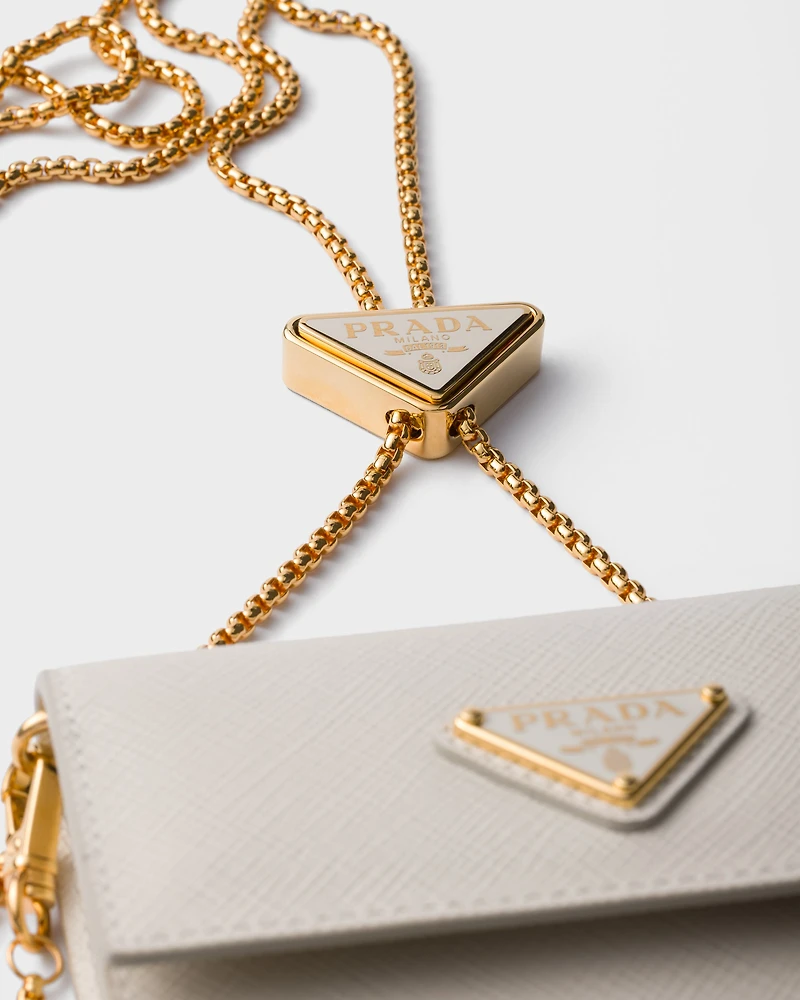 Saffiano leather card holder with shoulder strap
