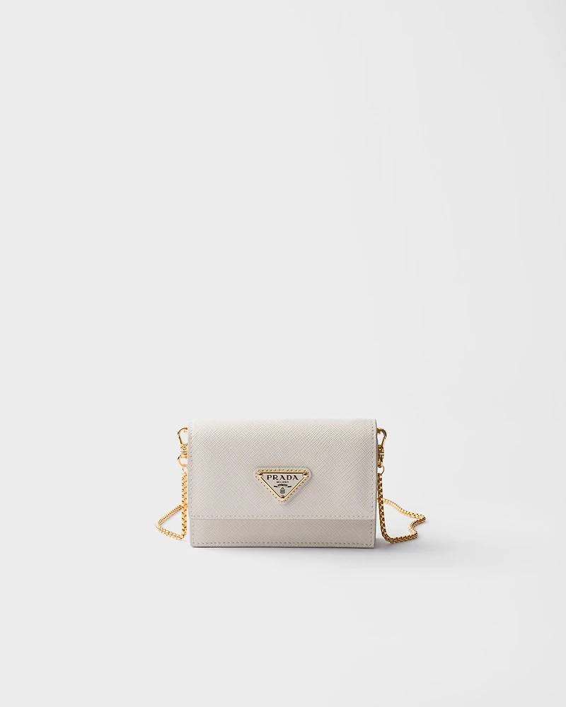 Saffiano leather card holder with shoulder strap