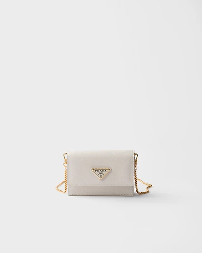 Saffiano leather card holder with shoulder strap