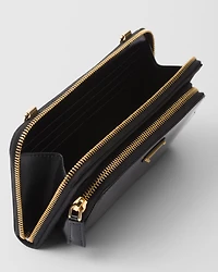 Re-Nylon and brushed leather wallet with shoulder strap