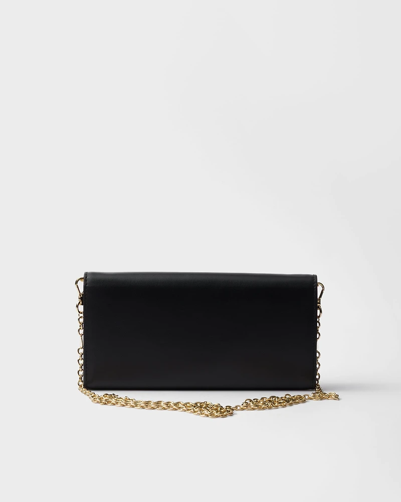 Leather wallet with chain shoulder strap